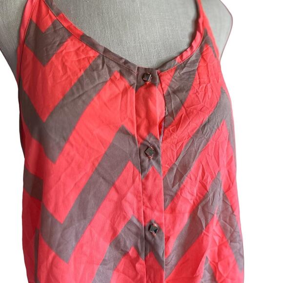 Womens Tank Top Large Coral Tan Chevron Tie Front Flowy Spaghetti Strap - Picture 2 of 7